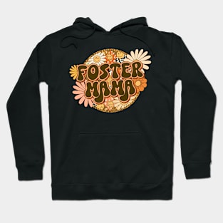 Foster Mama Retro Groovy Floral Leopard Hoodie